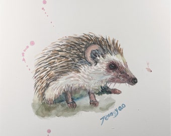 Original Watercolor Paining, Hedgehog, 8x10, 220616