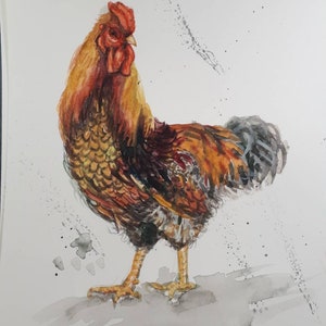 Printing of Original Watercolor Painting, Chicken II, 20201110,