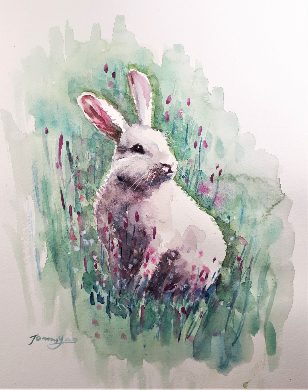 販売済みのオリジナル水彩画「白うさぎ」210411の印刷 - Etsy 日本
