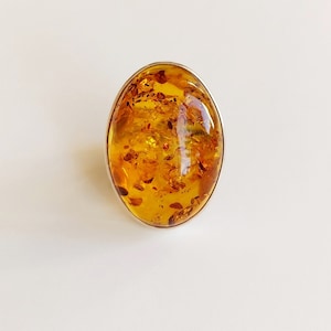 Cognac Baltic Amber 925 Silver Ring 15g