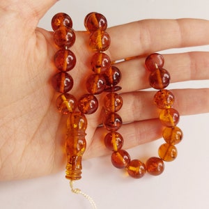 Natural Cognac Baltic Amber Tespih, Cognac With Inclusions, Tea Orange Color Misbaha 33 Beads 20 g