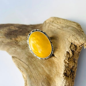 Unique Amber Ring, Yellow Baltic Amber, silver surrounds