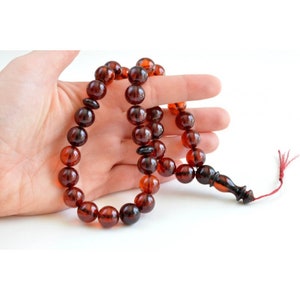 Baltic Amber Tespih Red Cognac Amber Misbaha 33 Beads 43 g Handmade