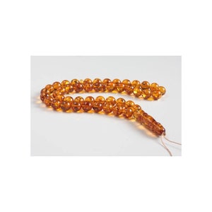 Baltic Amber Tespih Cognac With Shell Color Misbaha 33 Beads 50.1 g