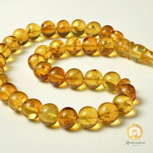 Oval Baltic Amber Beads Islamic Koran Prayer Beads 33 Amber Beads Gold Color 83 gram