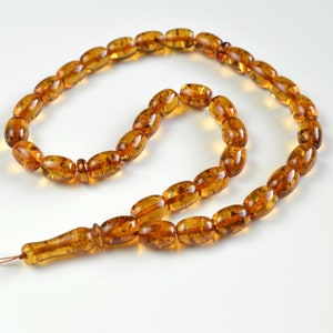 Baltic Amber Tespih Red Cognac Amber Misbaha 33 Beads 24.5 g Handmade