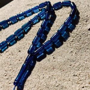 Blue Amber Barrel Rosary, 36 Muslim beads, Blue Amber Tesbih