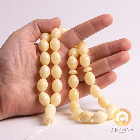 White Baltic Amber 33 Beads 71 G White Amber Islamic Misbaha Etsy