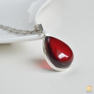 Royal Red Ruby Amber Pendant, 925 Silver, Exclusive Amber Pendant, Drop Shape Pendant, Natural Baltic Amber