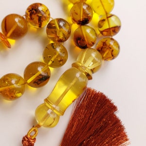 Natural Amber Beads Insects Rosary, Handmade Islamic Prayer 115.6 grams