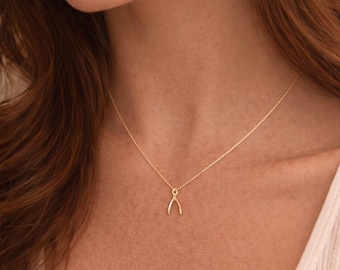 Wishbone Necklace, Gold Filled or Sterling Silver Lucky Charm Pendant, Minimal Dainty Layering Jewelry