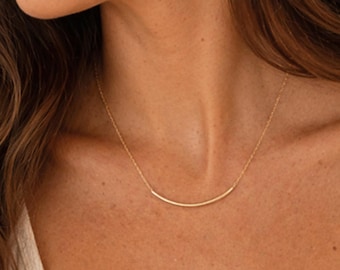 Curved Bar Necklace, 14K Gold Filled, Sterling Silver, Tube Necklace, Minimalist Layering Jewelry