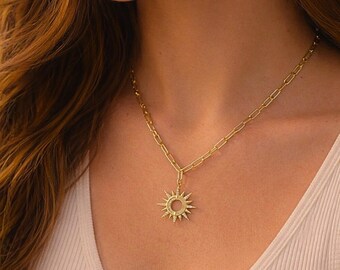 Sun Necklace, Gold Filled Pendant Necklace, Minimal Dainty Layering Jewelry