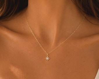 Gold Star Necklace, Dainty Celestial Pendant, Minimalist Layering Jewelry Gift for Her