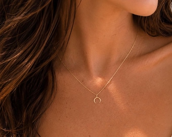 Petite Crescent Moon Necklace Gold, Celestial Pendant, Sterling Silver Dainty Gift