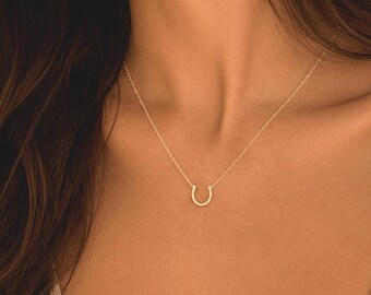 Horseshoe Charm Necklace, Dainty Lucky Pendant, Gold or Silver