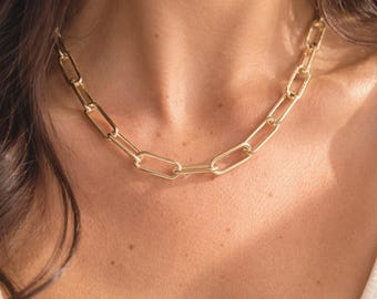 Chunky Paperclip Chain Necklace, Gold Filled Link Necklace, Minimal Bold Layering Jewelry
