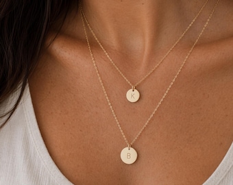Personalized Initial Necklace Set, Gold Filled Layering Charm Necklaces