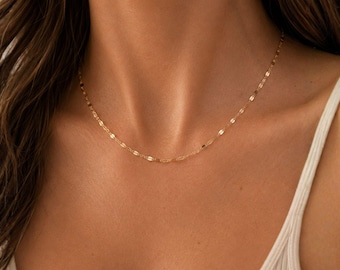 Gold Filled Sequin Chain Necklace, Lace Chain Choker, Minimal Dainty Layering Jewelry, Gift