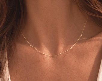 Satellite Chain Necklace Gold Filled, Sterling Silver, Dainty Dew Drop Layering Gift
