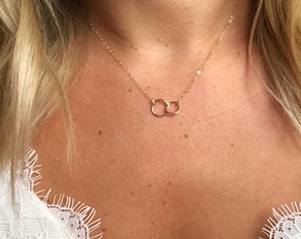 Double ring necklace / Interlocking Circle / Infinity Necklace