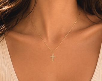 Mini Floral Cross Necklace, Dainty Cross, Gold Filled, Sterling Silver, Faith Jewelry