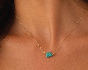 Raw Turquoise Nugget Necklace, Gold Filled or Sterling Silver Stone Pendant, Minimal Dainty Jewelry