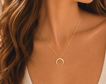 Crescent Moon Necklace, Gold Vermeil or Sterling Silver, Layering Pendant, Gift for her