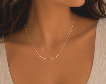 Hammered Bar Necklace, Dainty Gold Filled Curved Bar Pendant, Minimalist Layering Jewelry