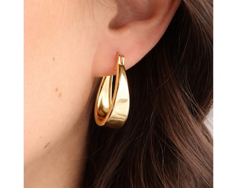 Thick Gold Hoop Earrings, 14K Gold Filled Lightweight Hoops, Minimal Statement Jewelry