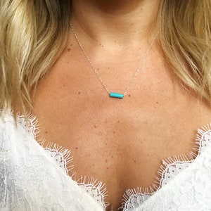 Dainty Turquoise Tube Bead Necklace / 14k Gold Filled / Sterling Silver / Minimalist Necklace image 2