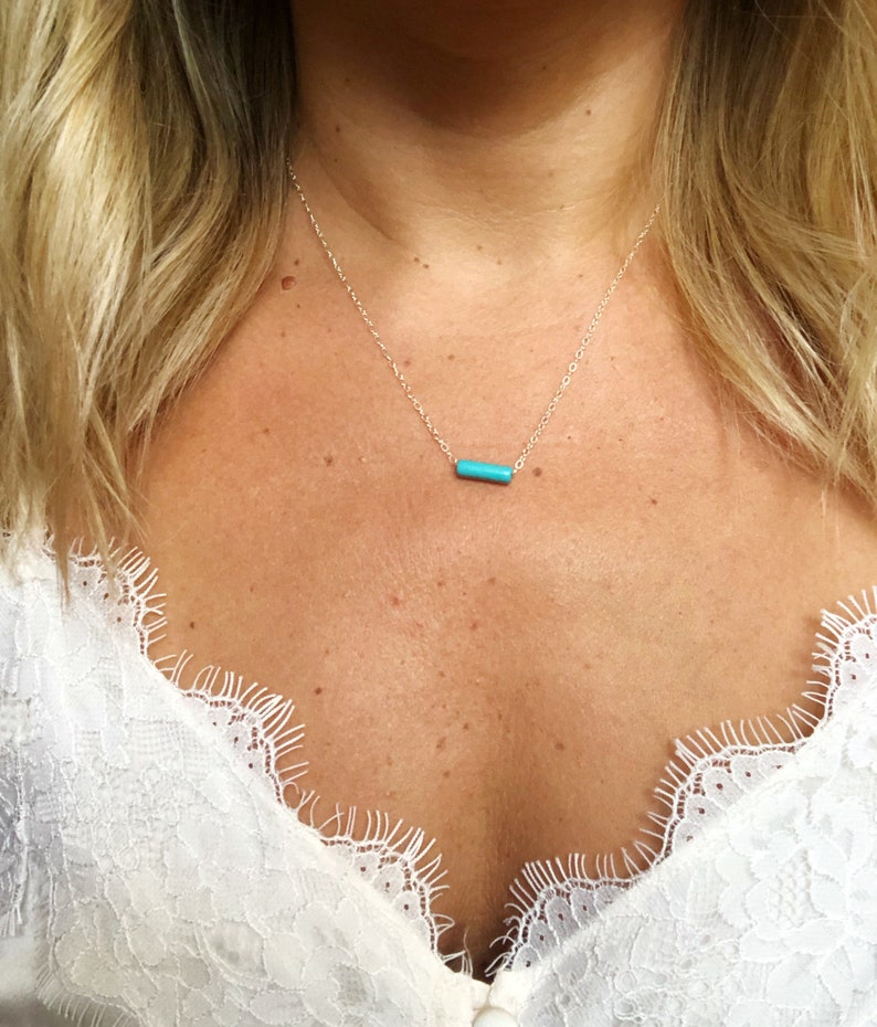 Dainty Turquoise Tube Bead Necklace / 14k Gold Filled / Sterling Silver / Minimalist Necklace immagine 2