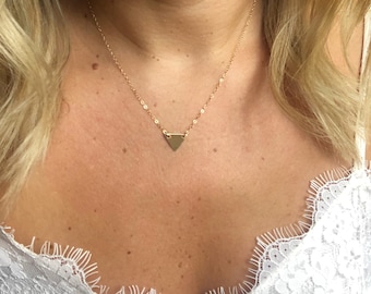 Dainty geometric 14k gold filled / sterling silver triangle charm necklace Necklace