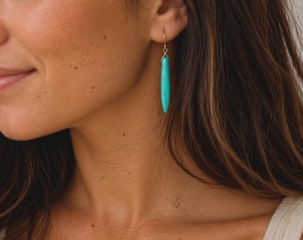 Turquoise Spike Earrings, 14K Gold Filled Dangle, Sterling Silver, Minimal Boho Jewelry