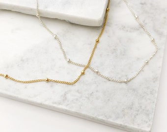 Delicate Dew Drop Necklace / Satellite Chain Necklace / Gold Filled