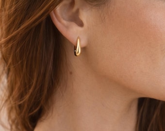 Chunky Gold Earrings, 14K Gold Filled Thick L Shape Hoops, Modern