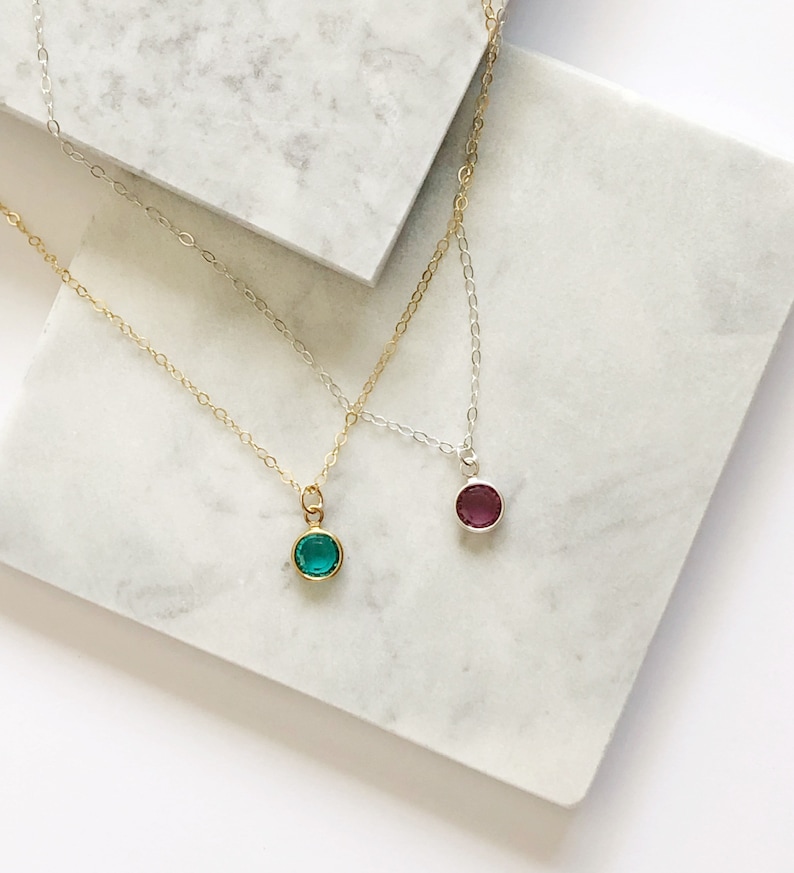 Petite Birthstone Necklace / Dainty Gift for Her / 14k Gold - Etsy