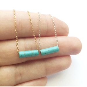 Dainty Turquoise Tube Bead Necklace / 14k Gold Filled / Sterling Silver / Minimalist Necklace immagine 4