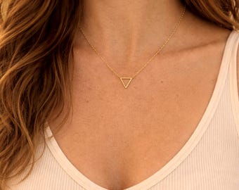 Open Triangle Necklace, Geometric Gold Filled or Sterling Silver Pendant, Minimal Modern Jewelry