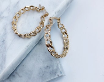 Curb Cuban Hoop Earrings / Hoop Earrings / Curb Hoop Earrings / 18k Gold Filled / Rhodium Sterling Silver