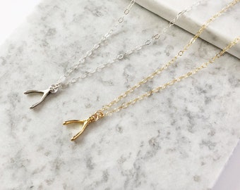 Wishbone Necklace / 14k gold filled / Sterling Silver / gift for her / dainty necklace