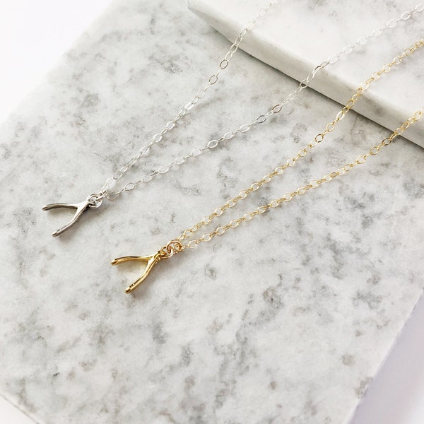 Wishbone Necklace / 14k gold filled / Sterling Silver / gift for her / dainty necklace