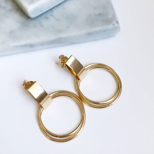 18k Gold Fill Modern Earrings / Chic Earrings / Drop Dangle Hoop Earrings / 18k Gold Filled image 4