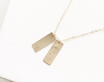 Small Tag Personalized Necklace / 14k Gold Filled /Sterling Silver / Dainty Vertical Tag Necklace