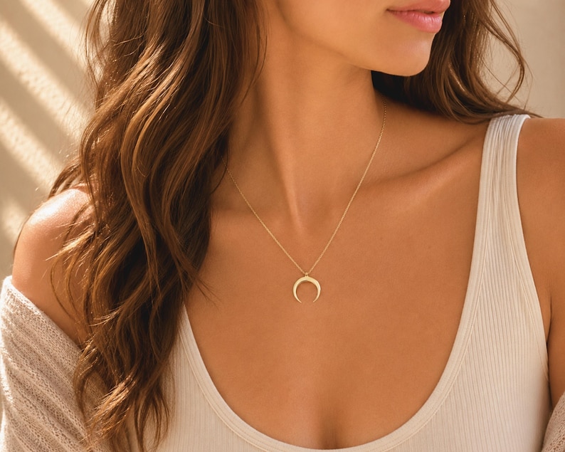Crescent Moon Necklace, Gold Vermeil or Sterling Silver, Layering Pendant, Gift for her