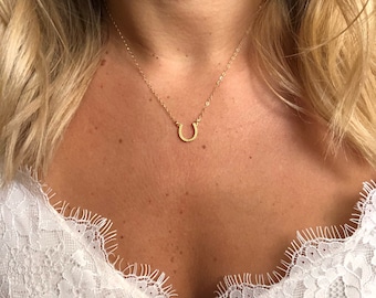 Horse shoe necklace / tiny horse shoe charm / 14k gold filled / sterling silver