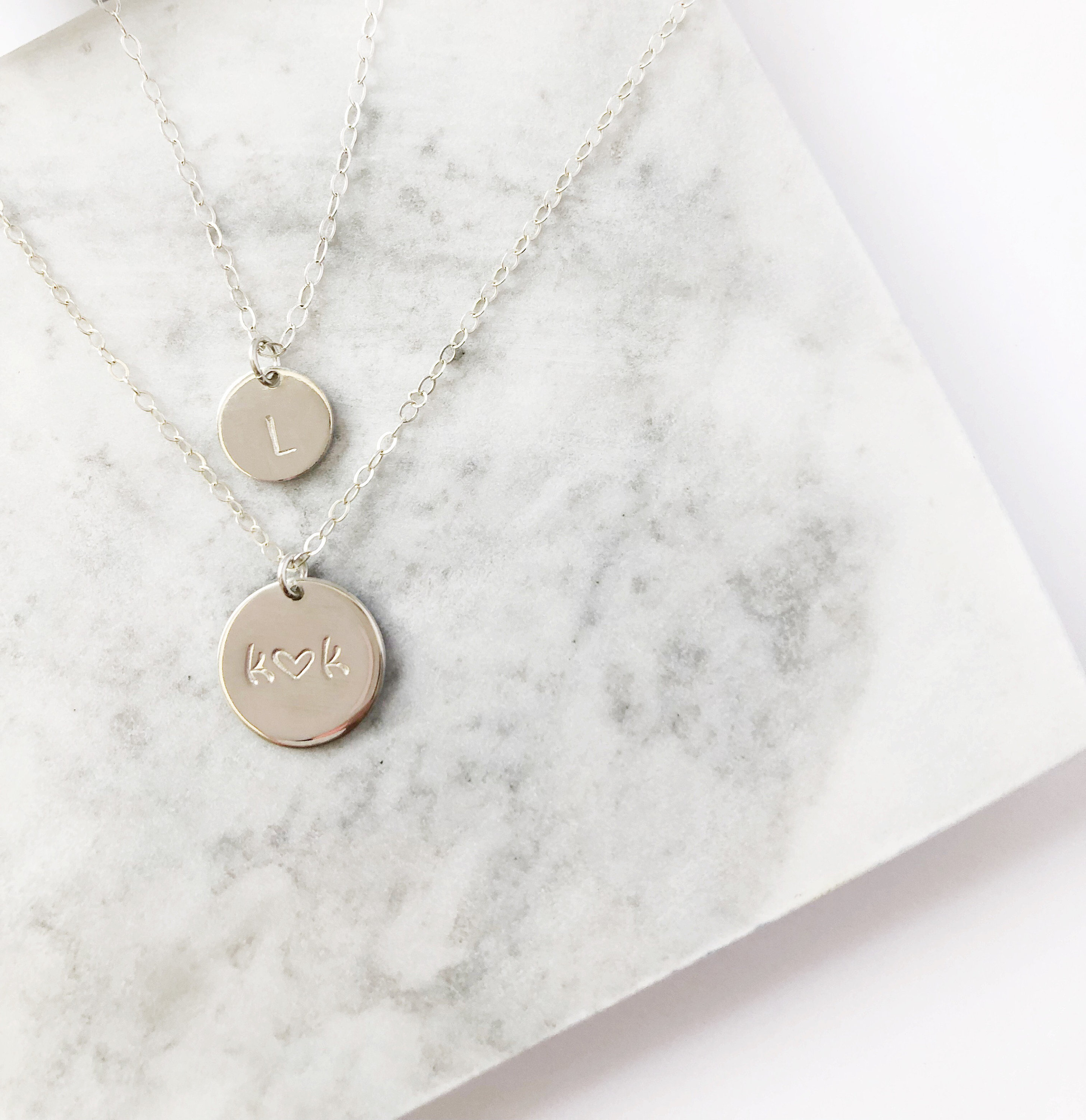 Personalized charm necklaces / Set of 2/ Hand stamped / Etsy