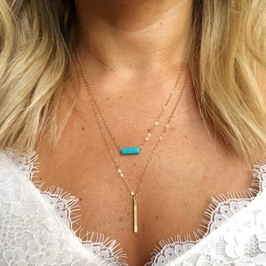 Dainty Vertical Bar and Turquoise tube Layering Set / Minimalist / Gift for her / Boho Chic