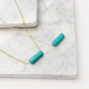 Dainty Turquoise Tube Bead Necklace / 14k Gold Filled / Sterling Silver / Minimalist Necklace image 3