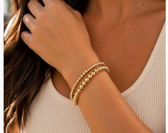18K Gold Filled Beaded Bracelet, Stacking Bracelet, 4mm 5mm Beads
